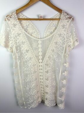 Sundance Ivory Lace Embroidered Sheer Top size XL